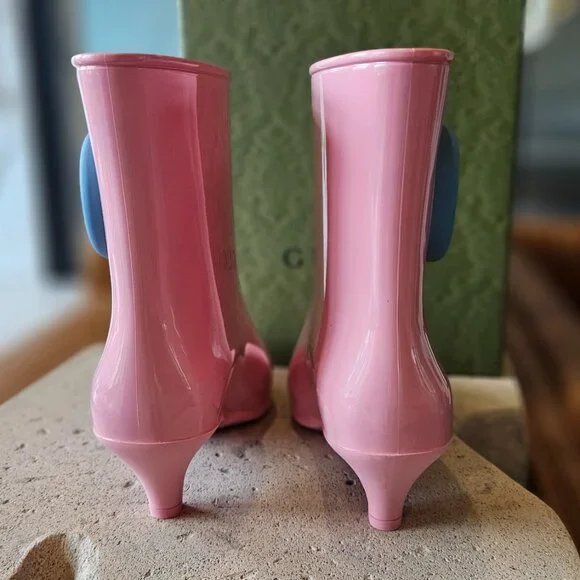New Authentic Gucci Interlocking GG Logo Rubber Boots Pink Size 35 - Picture 5 of 8